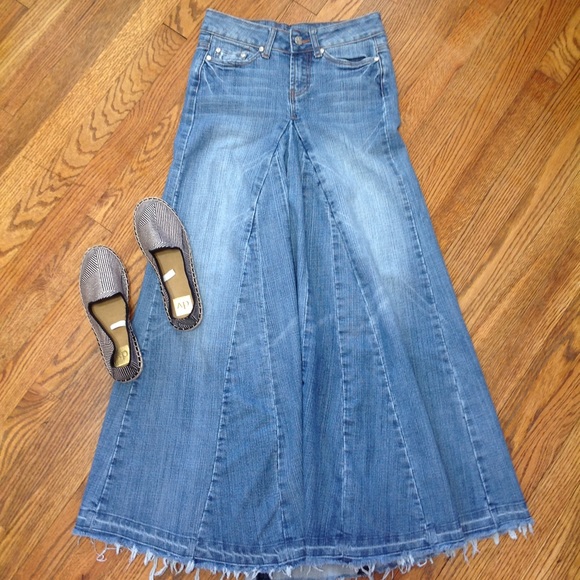 panelled denim skirt